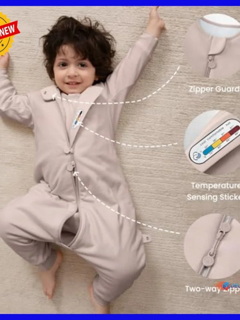 Toddler Sleep Sack with Feet Split Legs 1.0 Tog Organic Cotton 3T-4T